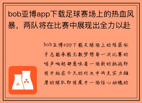 bob亚博app下载足球赛场上的热血风暴，两队将在比赛中展现出全力以赴的精神