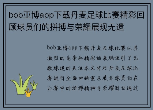 bob亚博app下载丹麦足球比赛精彩回顾球员们的拼搏与荣耀展现无遗