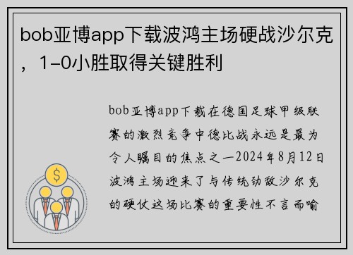 bob亚博app下载波鸿主场硬战沙尔克，1-0小胜取得关键胜利